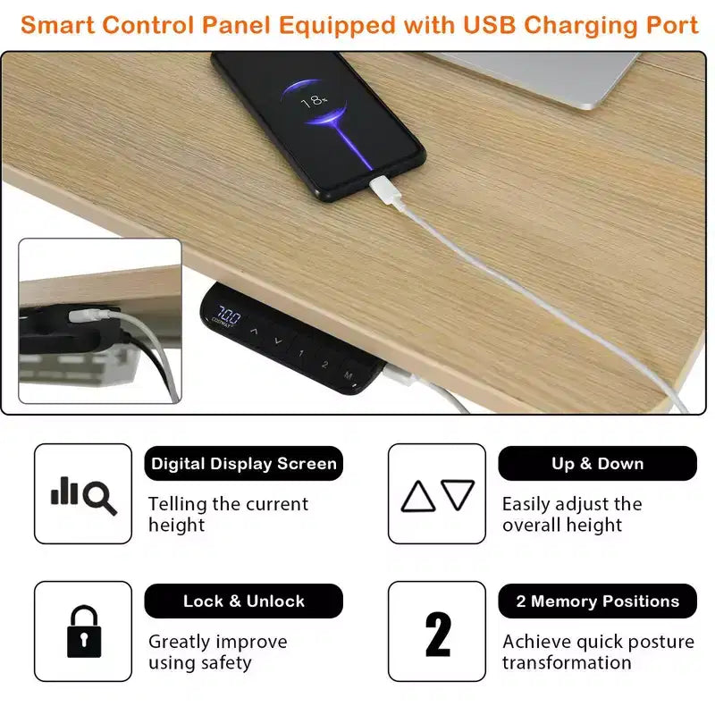Scrivania regolabile elettricamente in altezza da 48" con pannello di controllo e porta USB