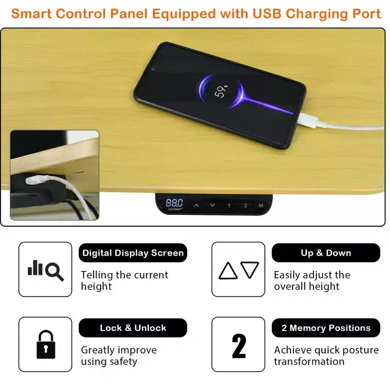 Scrivania regolabile elettricamente in altezza da 48" con pannello di controllo e porta USB