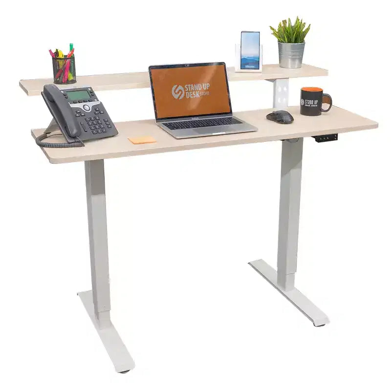 Scrivania a due piani compatta ed elettrica regolabile in altezza - 122 cm di larghezza