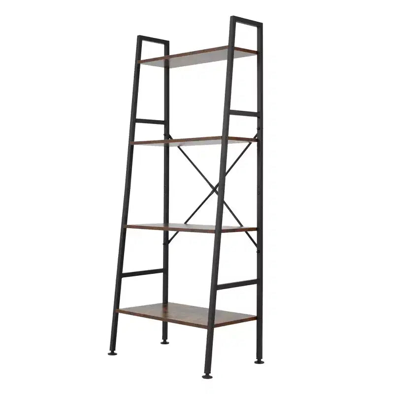 Scaffale portaoggetti rustico moderno a 4 ripiani in legno e acciaio
