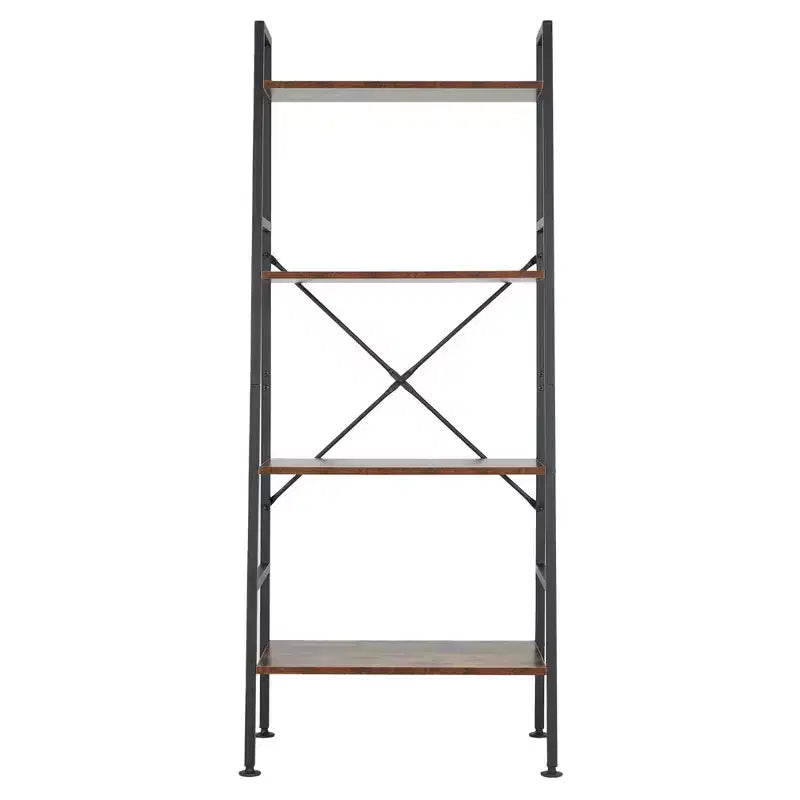 Scaffale portaoggetti rustico moderno a 4 ripiani in legno e acciaio
