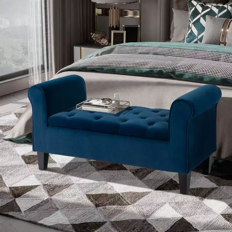 Panca contenitore capitonné con braccioli arrotolati - Panca da letto imbottita