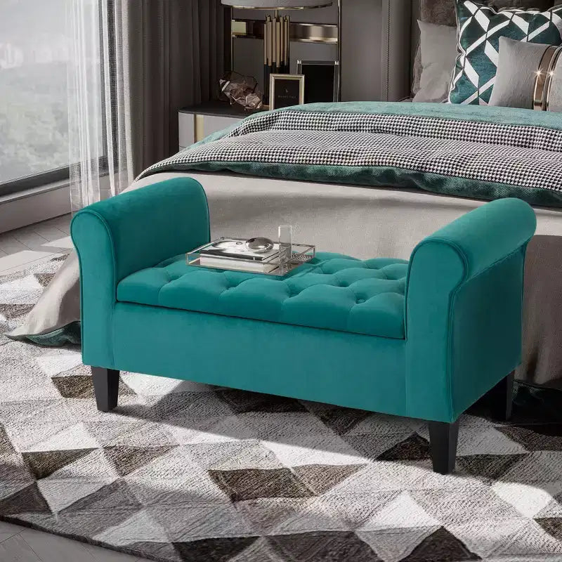 Panca contenitore capitonné con braccioli arrotolati - Panca da letto imbottita