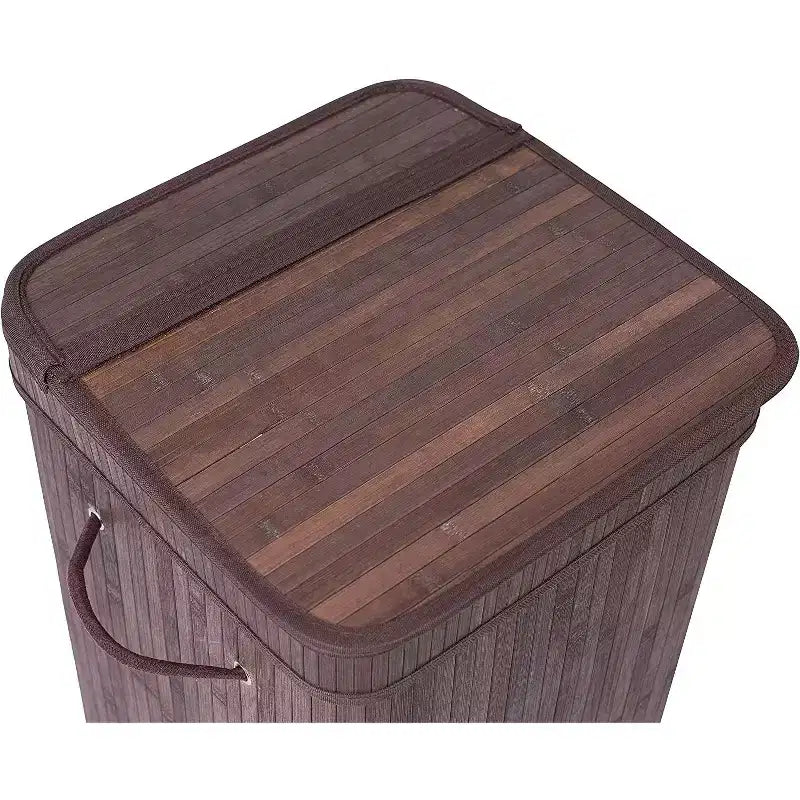 Cesto Portabiancheria Quadrato in Bambù con Coperchio e Fodera in Tessuto - Espresso