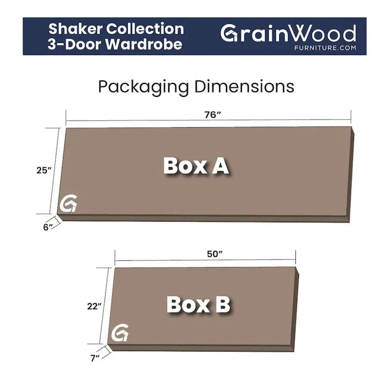 Armario de madera Shaker de 3 puertas Grain Wood Furniture - 60x72x22