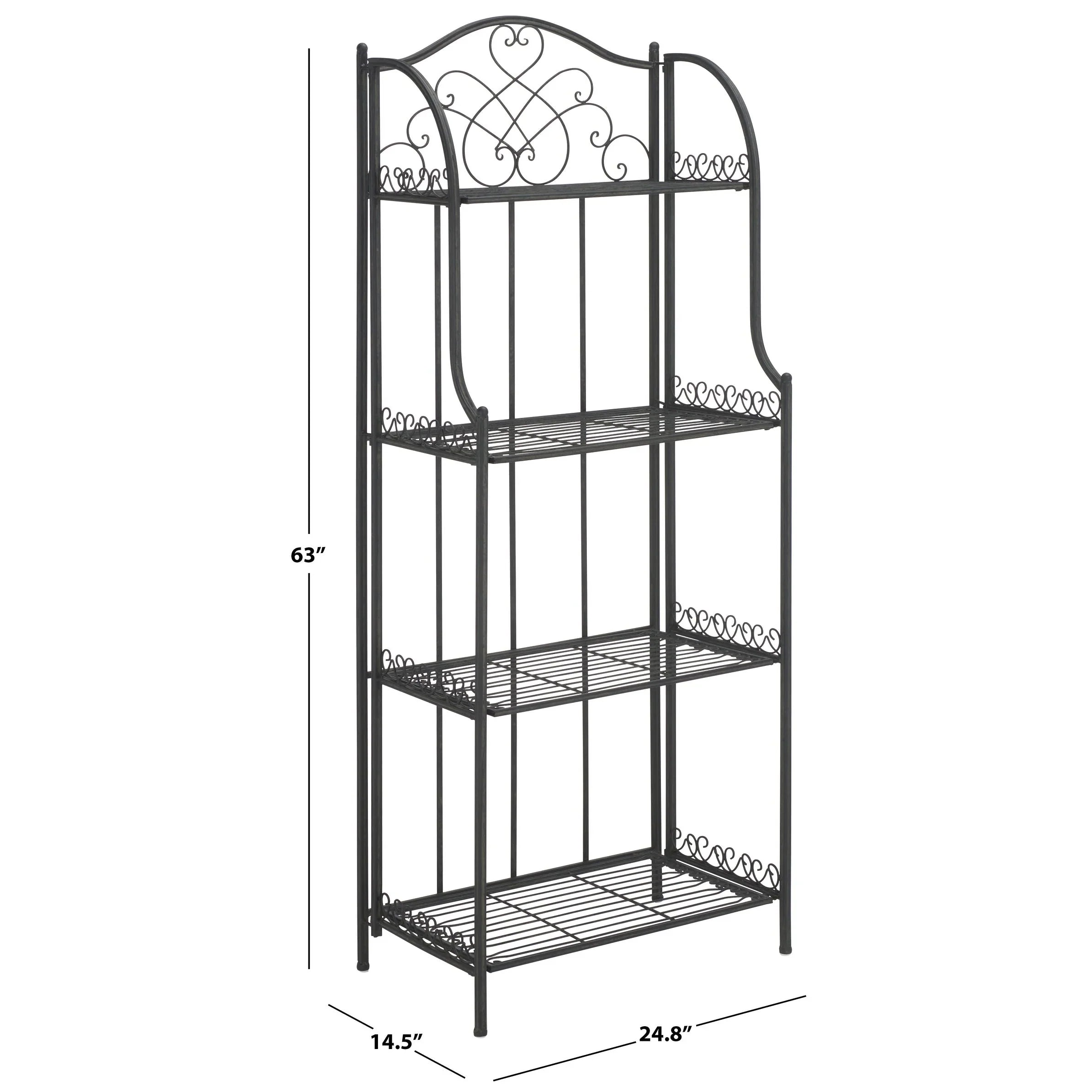 SAFAVIEH Bryn Estantería de panadero victoriana de hierro forjado de 4 niveles para exteriores - 25 pulg. An. x 15 pulg. Prof. x 63 pulg. Al. - 25 An. x 15 Prof. x 63 Al.