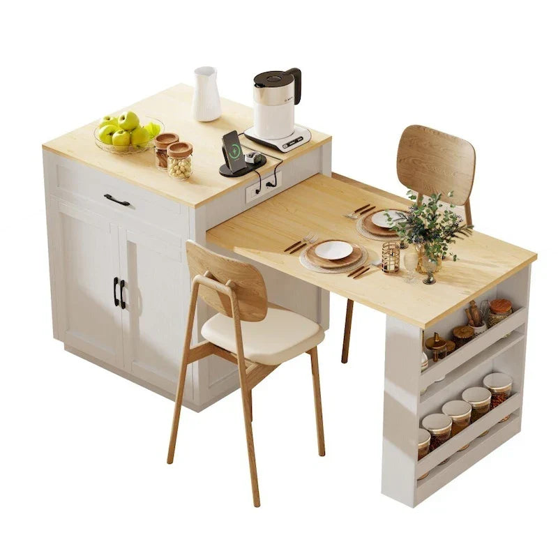 82.7 Isla de cocina de madera para 4-6 personas con mesa de comedor extensible y almacenamiento doble