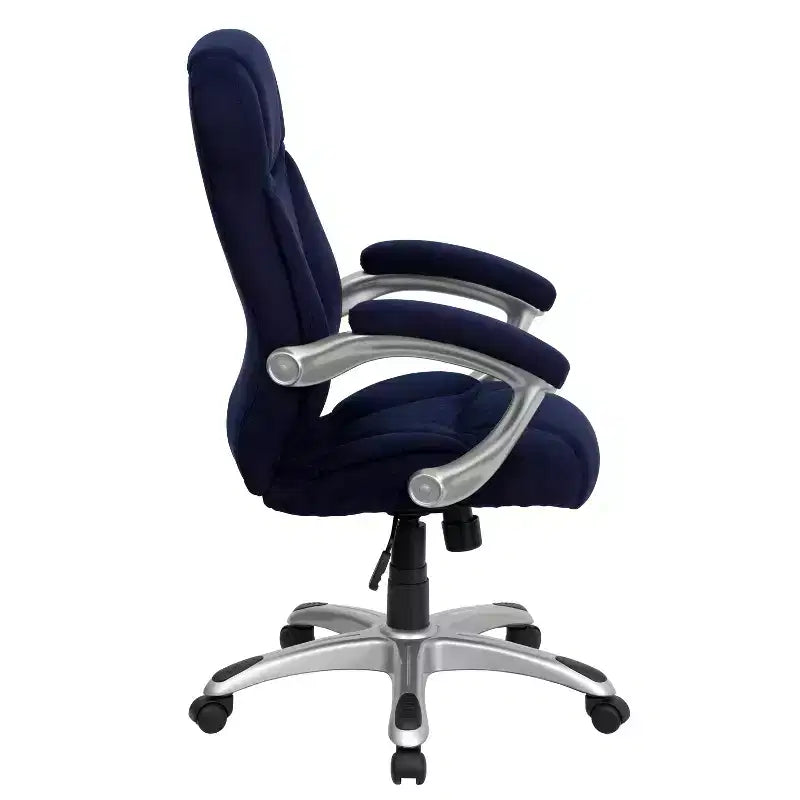 Sedia da ufficio ergonomica direzionale con schienale alto e base e braccioli in nylon argentato
