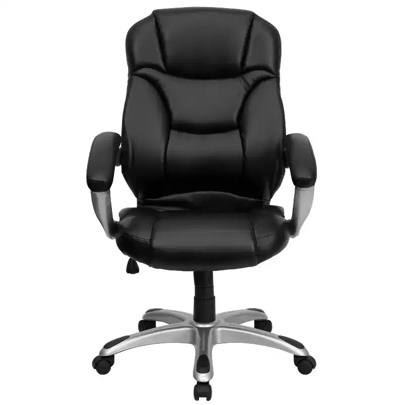 Sedia da ufficio ergonomica direzionale con schienale alto e base e braccioli in nylon argentato