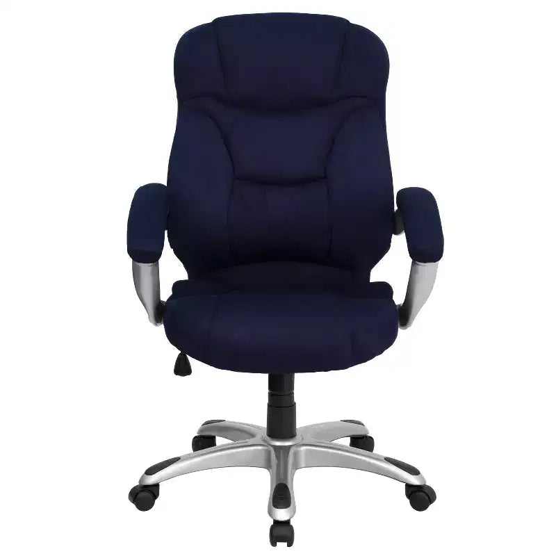 Sedia da ufficio ergonomica direzionale con schienale alto e base e braccioli in nylon argentato