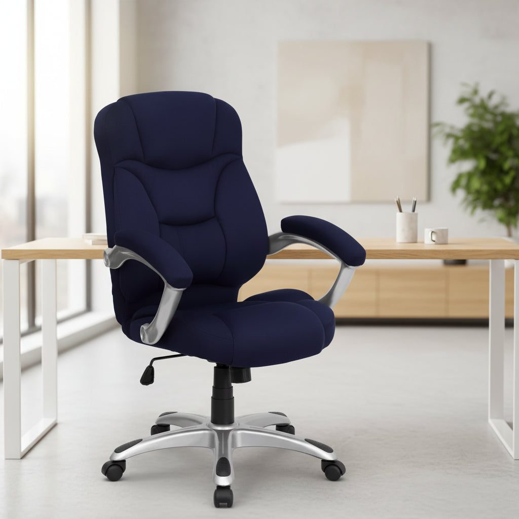 Emma and Oliver High Back Executive Ergonomic Office Chair with Silver Nylon Base and Arms