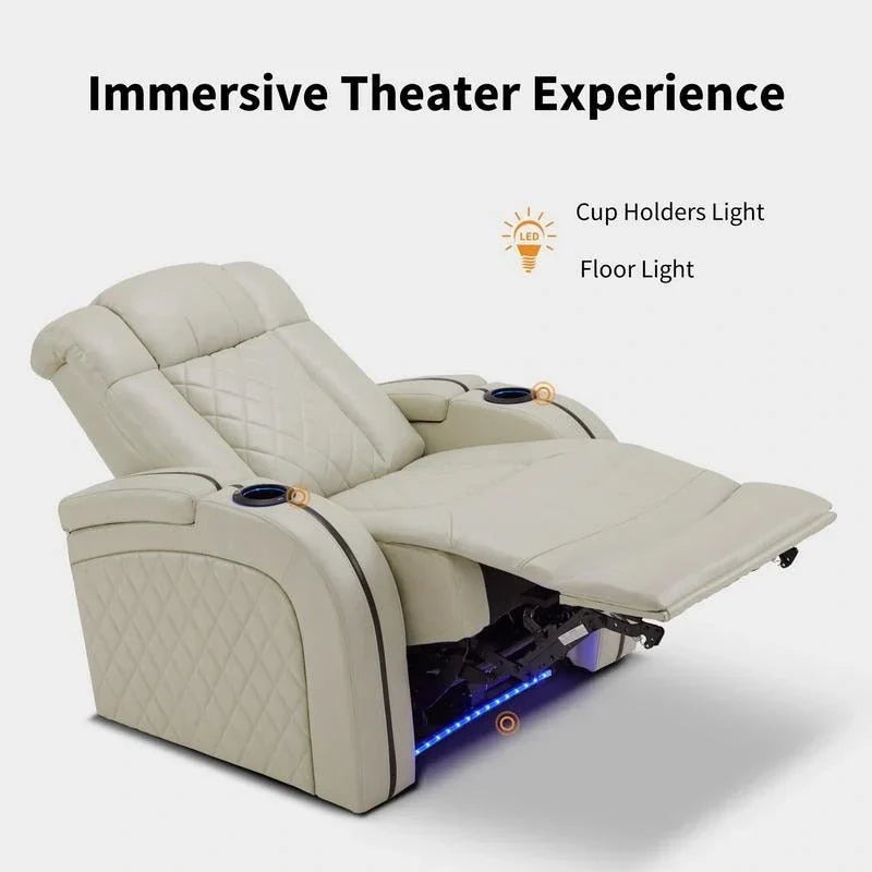 MCombo Sillón reclinable eléctrico con reposacabezas ajustable, asiento de cine en casa de dos motores con puerto USB, cuero transpirable HTS411