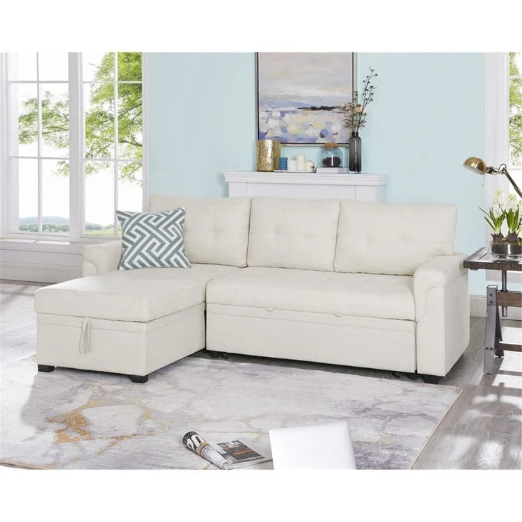 Sofá seccional reversible convertible con cama extraíble, chaise longue con almacenamiento oculto y patas duraderas