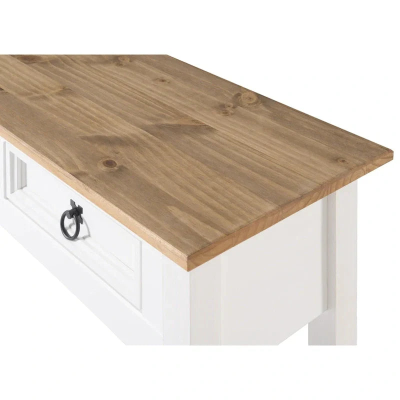 Mesa Consola de Pasillo Rústica de Pino Macizo, Blanqueado / Marrón Antiguo / Lavado Gris / Sin Pintar, 3 Cajones