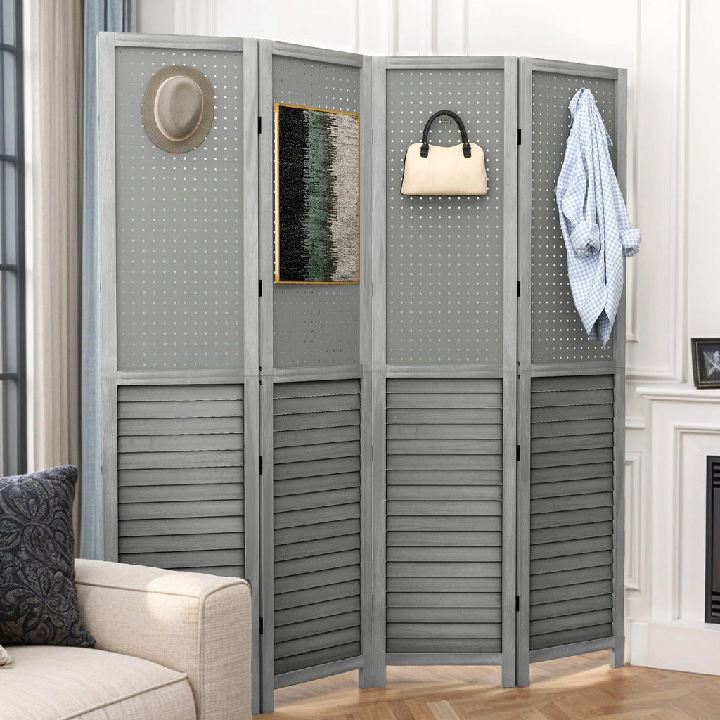 Moasis 67 Divisor de ambiente de madera de 4 paneles, blanco