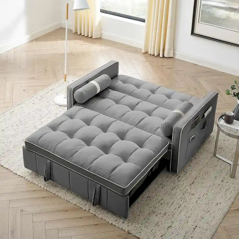Sofá Cama Extraíble Multifuncional de Terciopelo con Respaldo Reclinable Ajustable con Almohadas - N/A