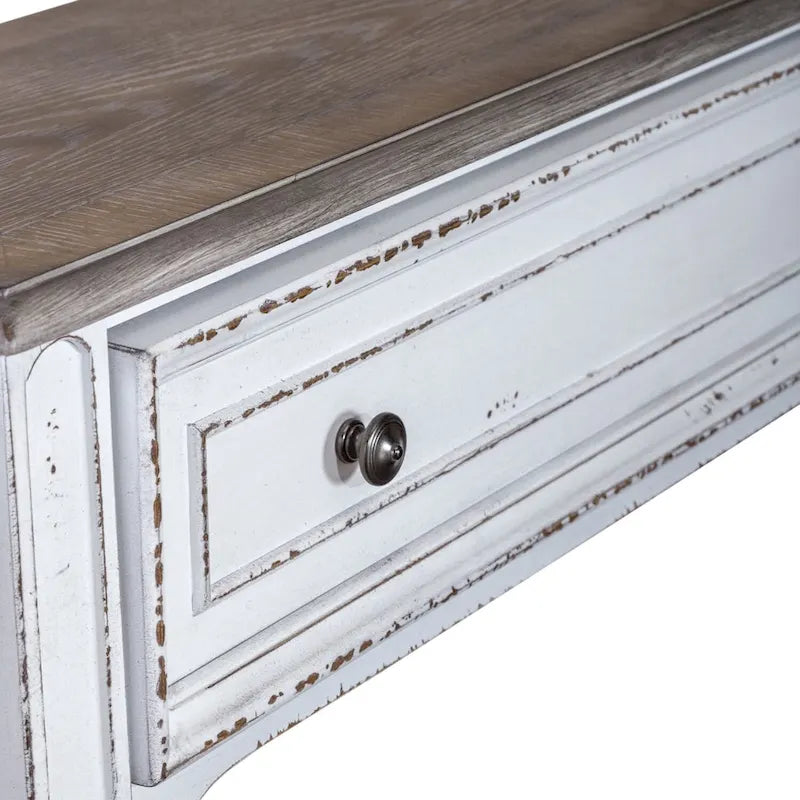 Mesa Consola para Recibidor de 72 Pulgadas en Blanco Antiguo y Madera Desgastada