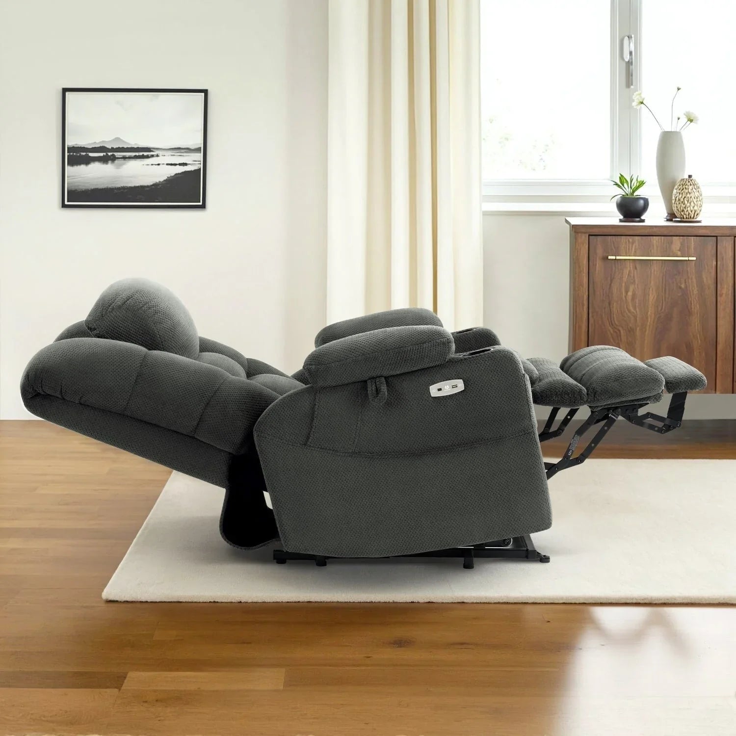 MCombo Sillón reclinable elevador eléctrico con motor dual ancho grande, masaje y doble calefacción para personas mayores altas y corpulentas, tela R7635