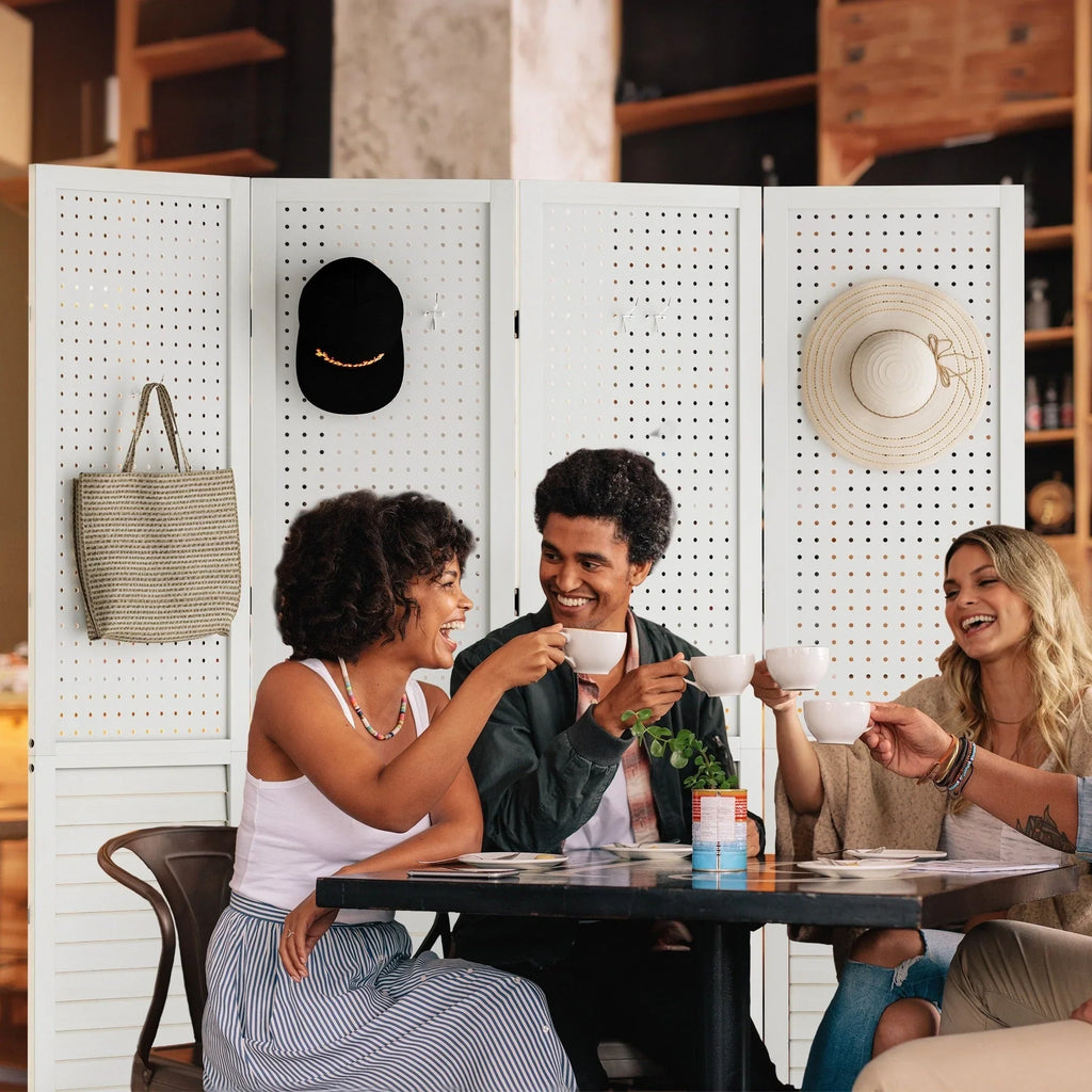 Moasis 67 Divisor de ambiente de madera de 4 paneles, blanco