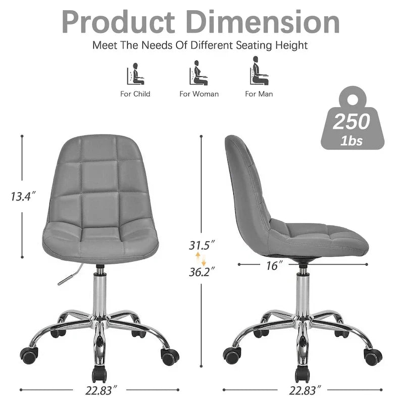 Silla de oficina en casa sin brazos Javlergo, silla de escritorio de computadora con ruedas y altura ajustable