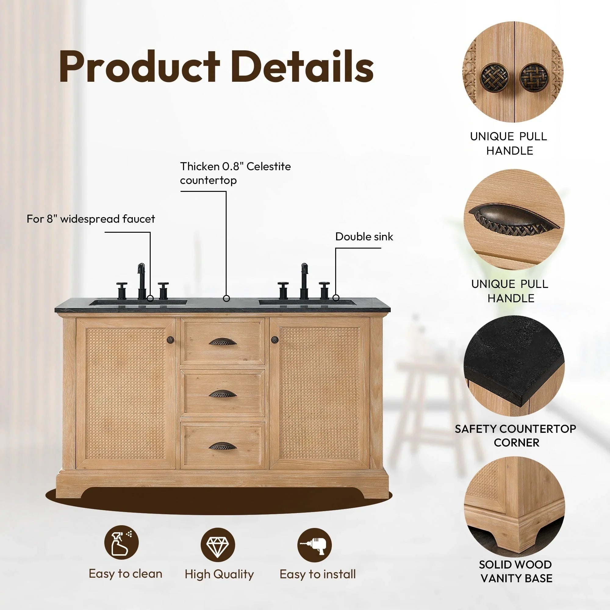 Mueble de baño Hervas con encimera de mármol natural sin espejo