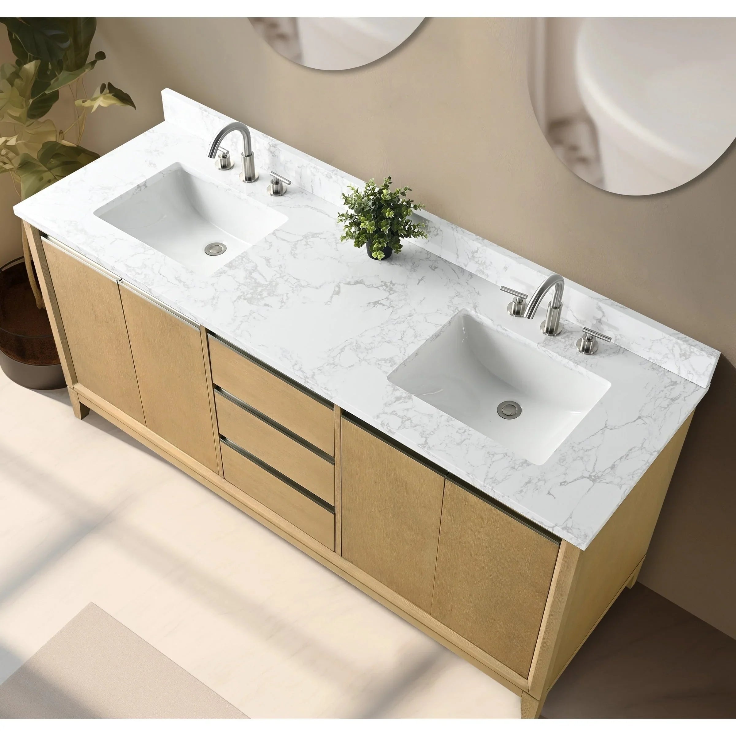Mueble de baño Vanity Art con lavabo de cerámica y encimera de mármol de ingeniería
