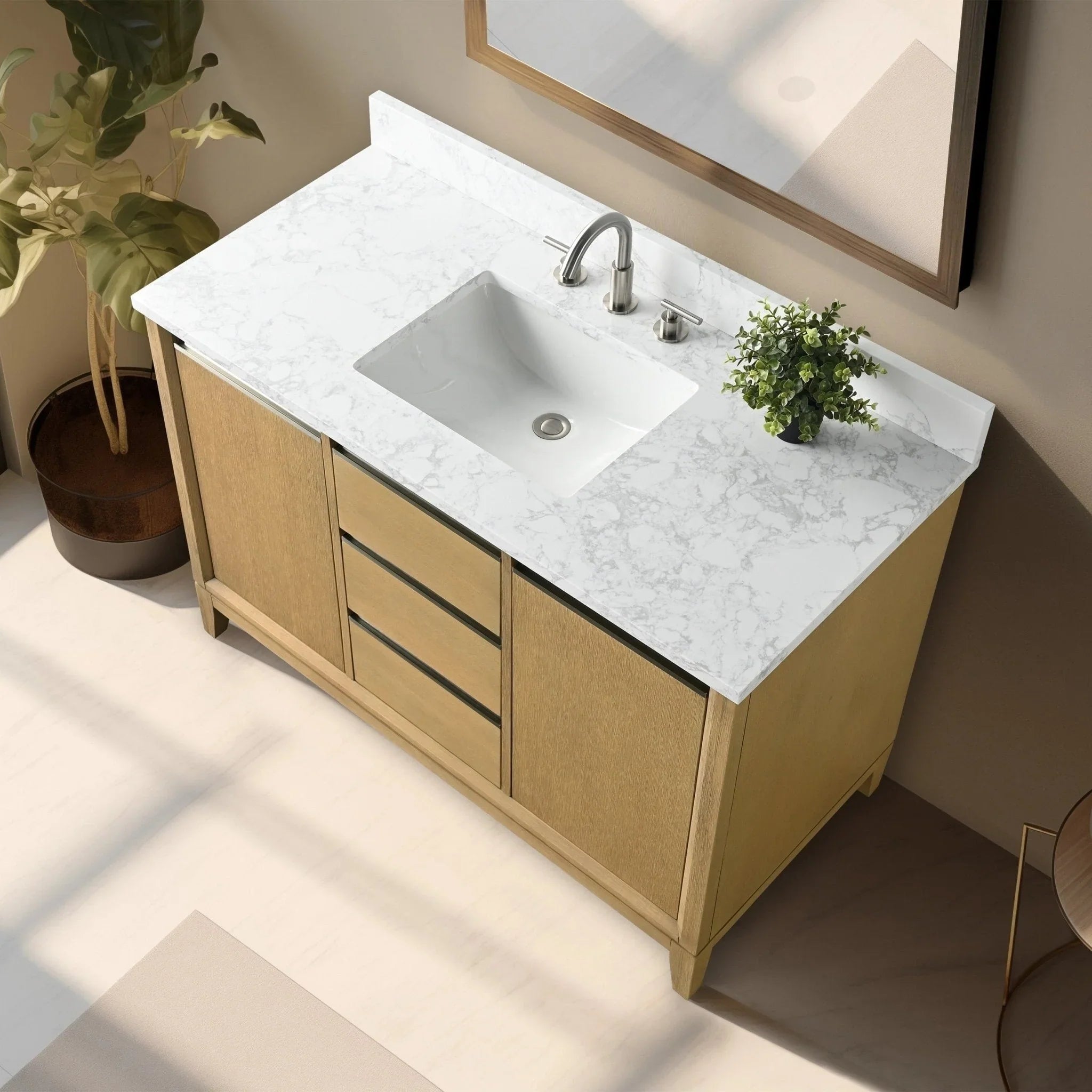 Mueble de baño Vanity Art con lavabo de cerámica y encimera de mármol de ingeniería