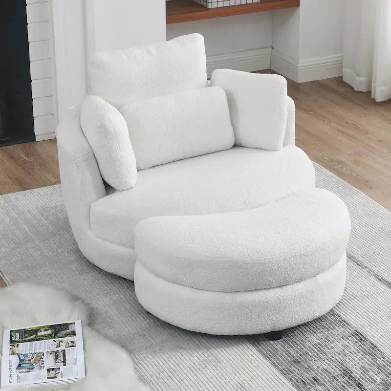 Sillón redondo giratorio grande con otomana de almacenamiento Moon
