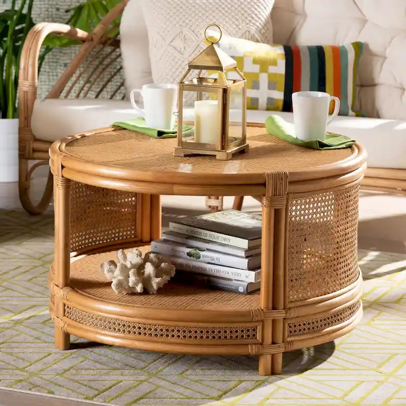 Mesa de centro Louis de ratán marrón natural estilo bohemio de bali & pari