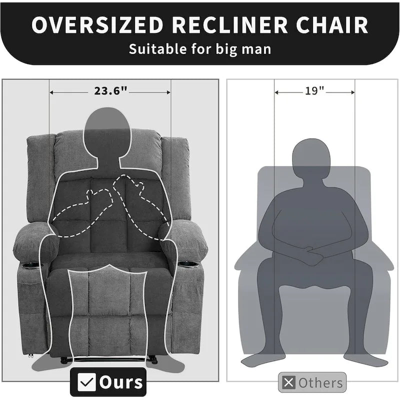 Sillón reclinable con control remoto, calor y masaje