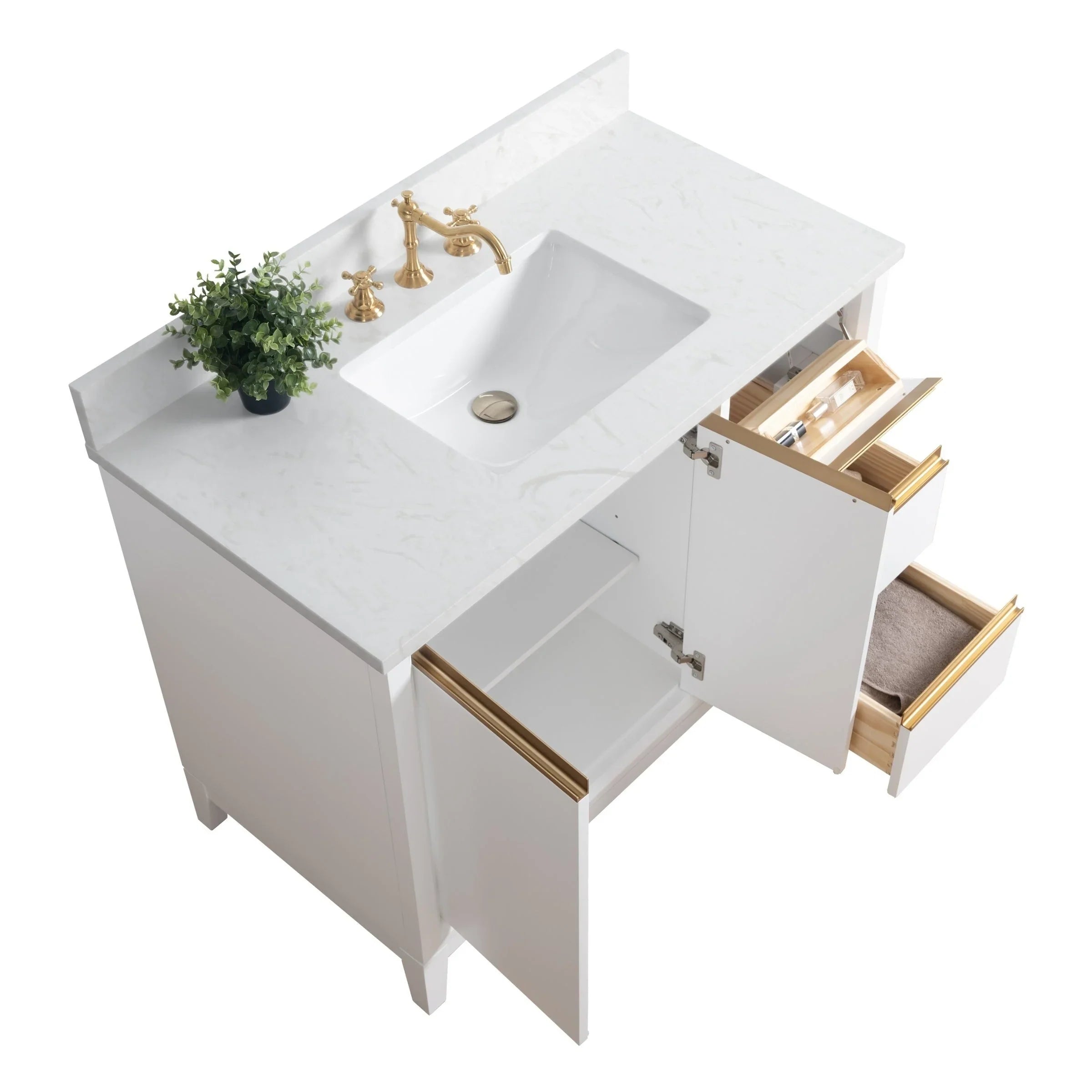 Mueble de baño Vanity Art con lavabo de cerámica y encimera de mármol de ingeniería