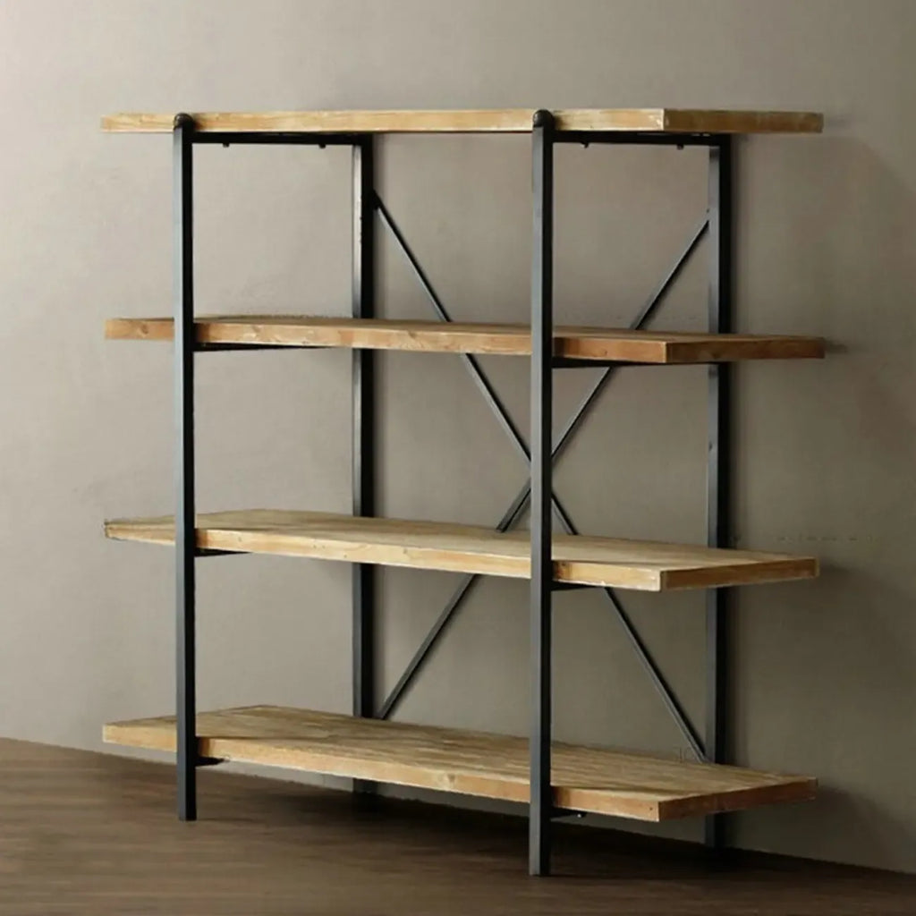 Estantería de pared industrial de madera y metal con 4 estantes