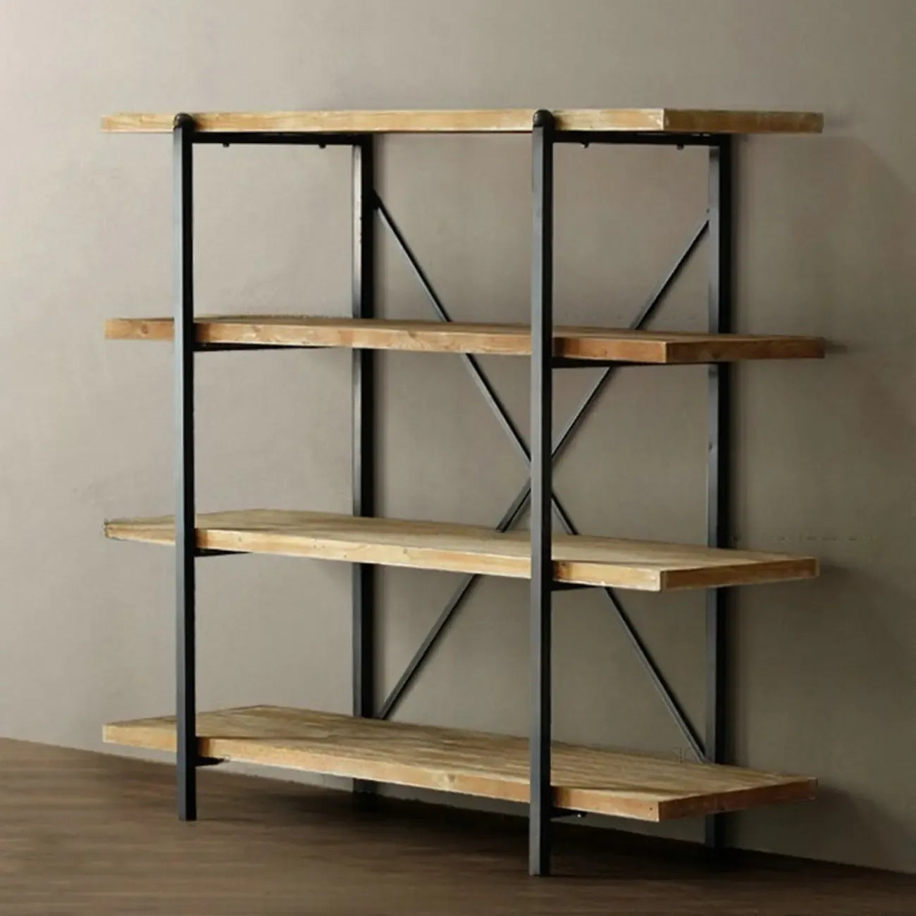 Estantería de pared industrial de madera y metal con 4 estantes