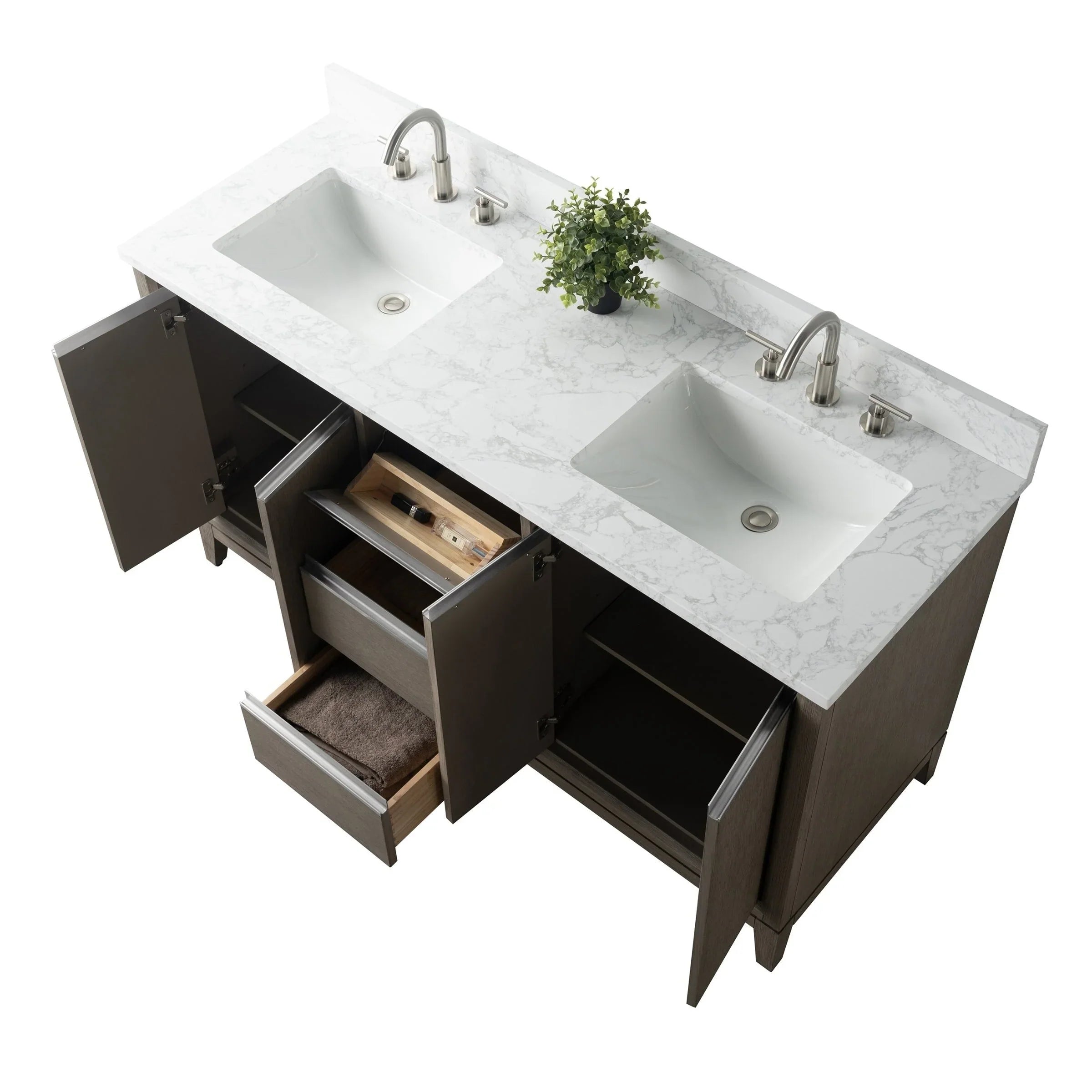 Mueble de baño Vanity Art con lavabo de cerámica y encimera de mármol de ingeniería