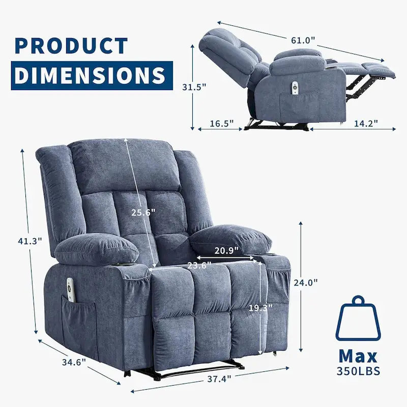 Sillón reclinable con control remoto, calor y masaje