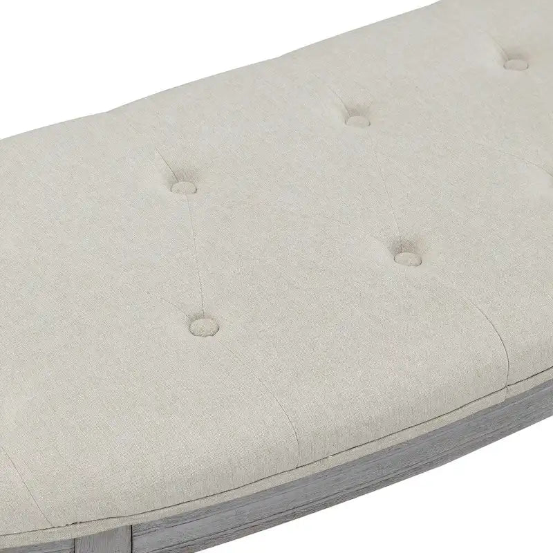 Banco tapizado capitoné beige con patas de madera - 55W x 20H
