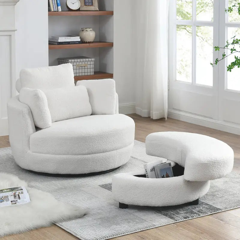 Sillón redondo giratorio grande con otomana de almacenamiento Moon