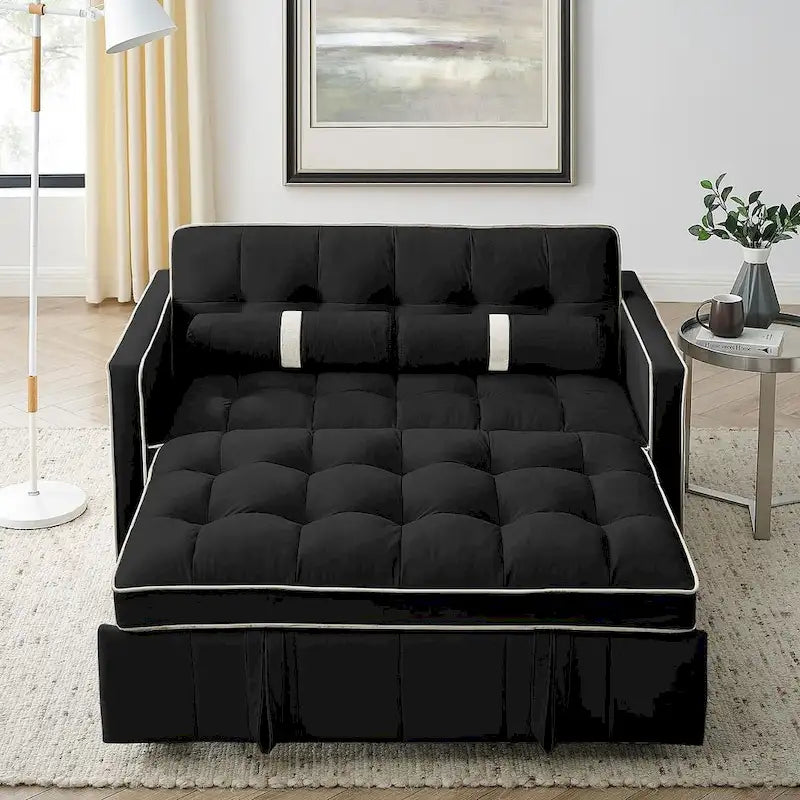 Sofá Cama Extraíble Multifuncional de Terciopelo con Respaldo Reclinable Ajustable con Almohadas - N/A