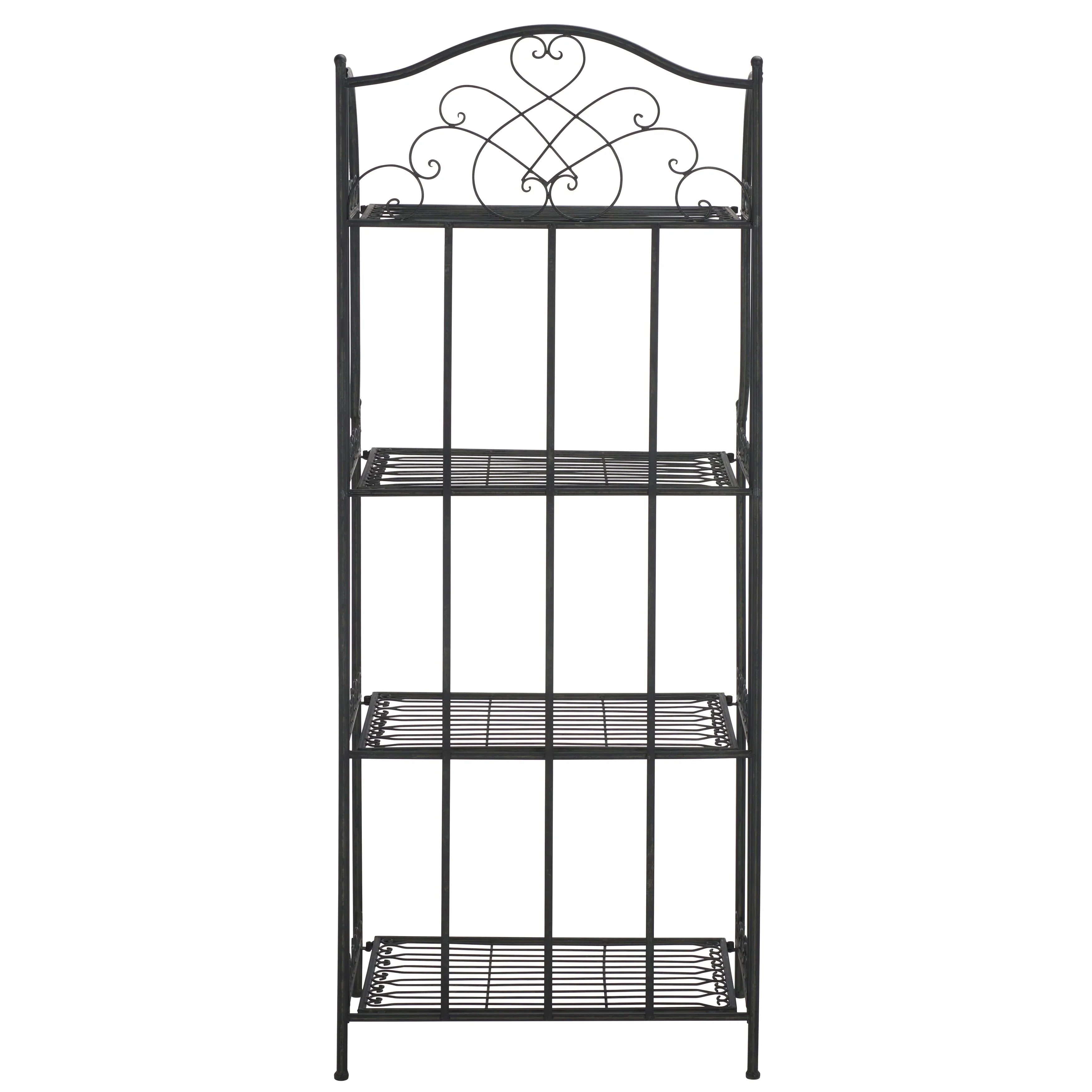 SAFAVIEH Bryn Estantería de panadero victoriana de hierro forjado de 4 niveles para exteriores - 25 pulg. An. x 15 pulg. Prof. x 63 pulg. Al. - 25 An. x 15 Prof. x 63 Al.