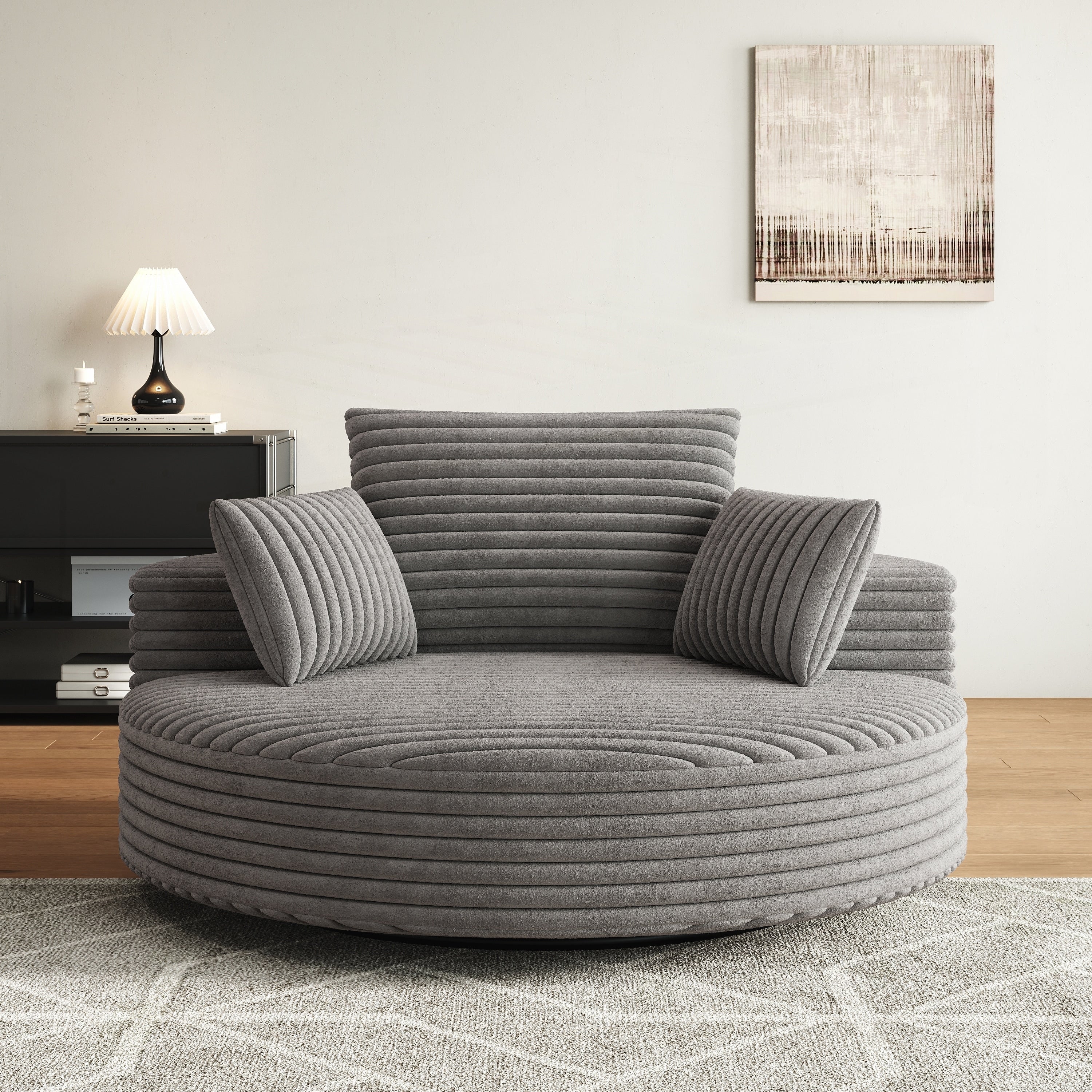 Sillón individual giratorio de chenilla, espuma y pana