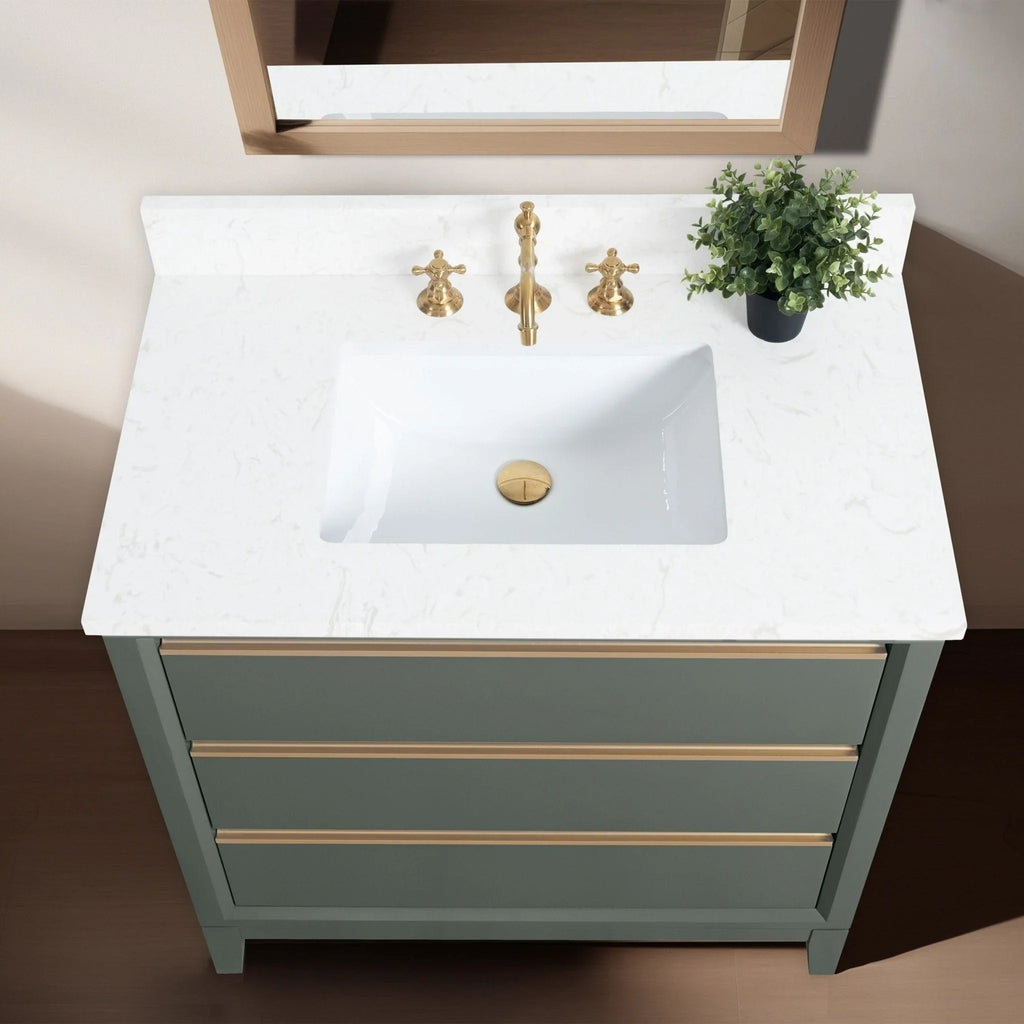 Mueble de baño Vanity Art con lavabo de cerámica y encimera de mármol de ingeniería