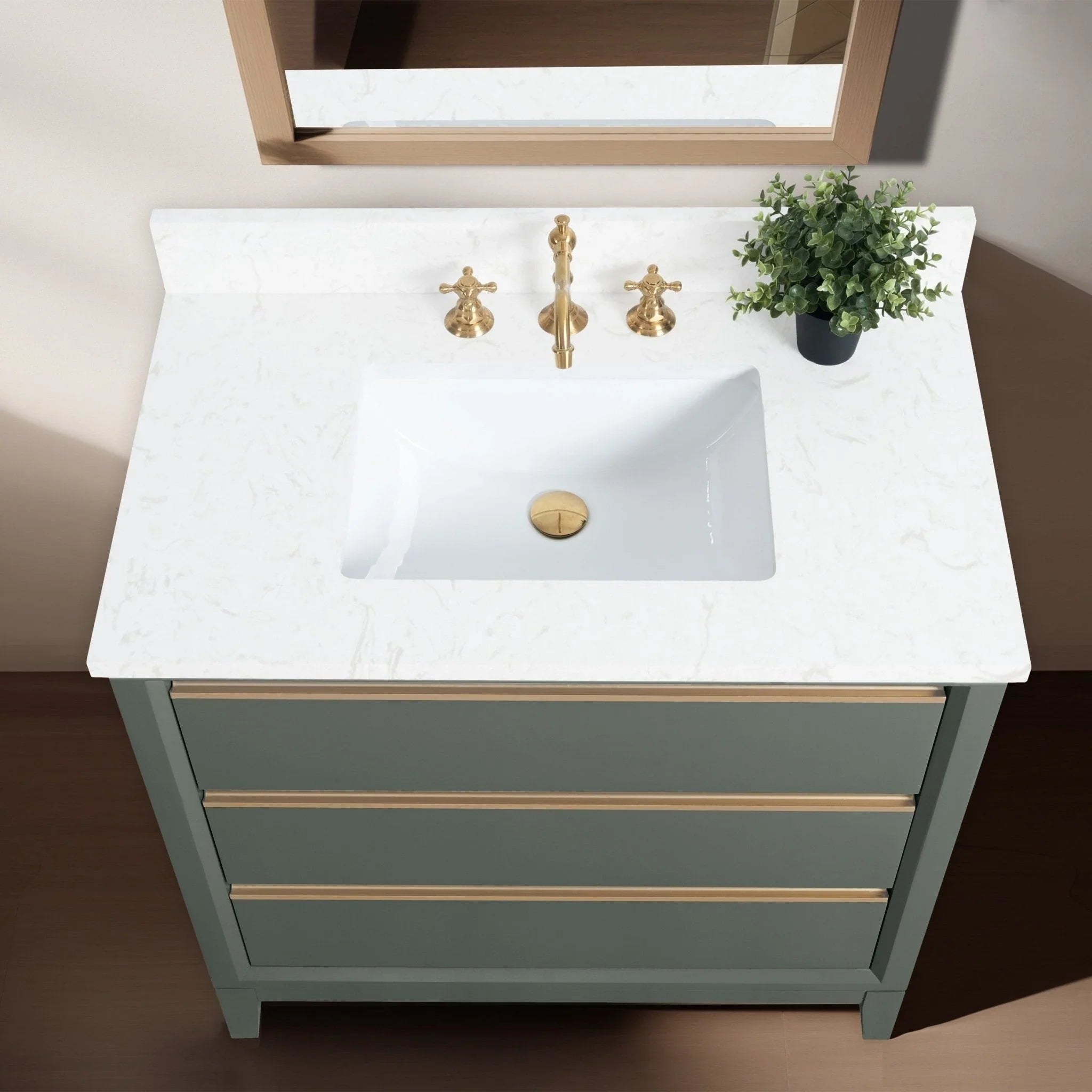 Mueble de baño Vanity Art con lavabo de cerámica y encimera de mármol de ingeniería