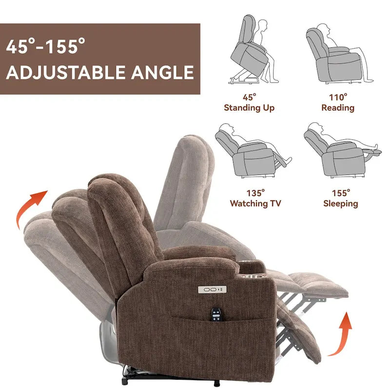 Sillón reclinable Power Lift con masaje y calor, reclinables anchos Lazy Boy extragrandes con USB, puertos tipo C y 2 portavasos de acero