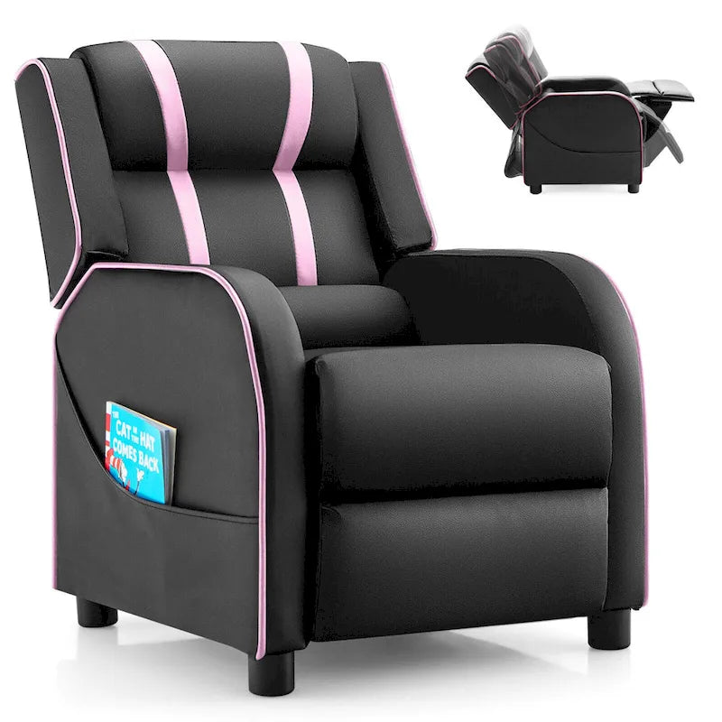 Sillón reclinable para niños Gymax, sofá ergonómico de cuero con reposapiés