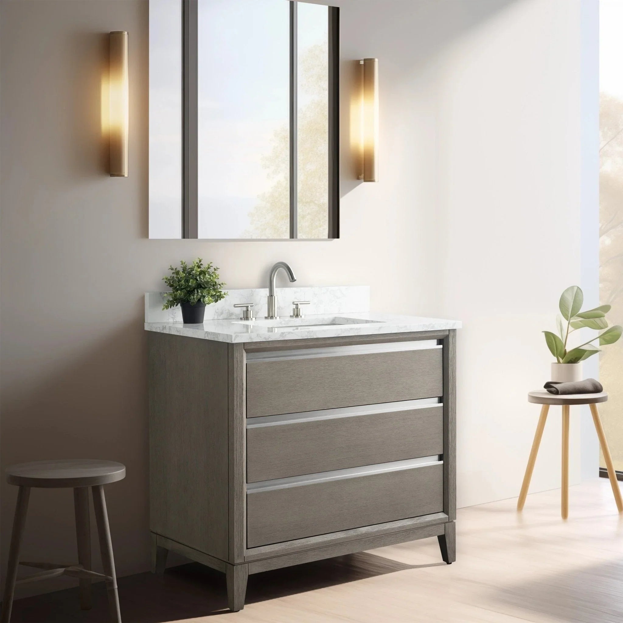 Mueble de baño Vanity Art con lavabo de cerámica y encimera de mármol de ingeniería