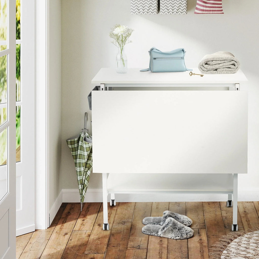 Mesa de manualidades ajustable en altura con estantes de almacenamiento, mesa de corte plegable móvil para oficina en casa, sala de costura, sala de manualidades