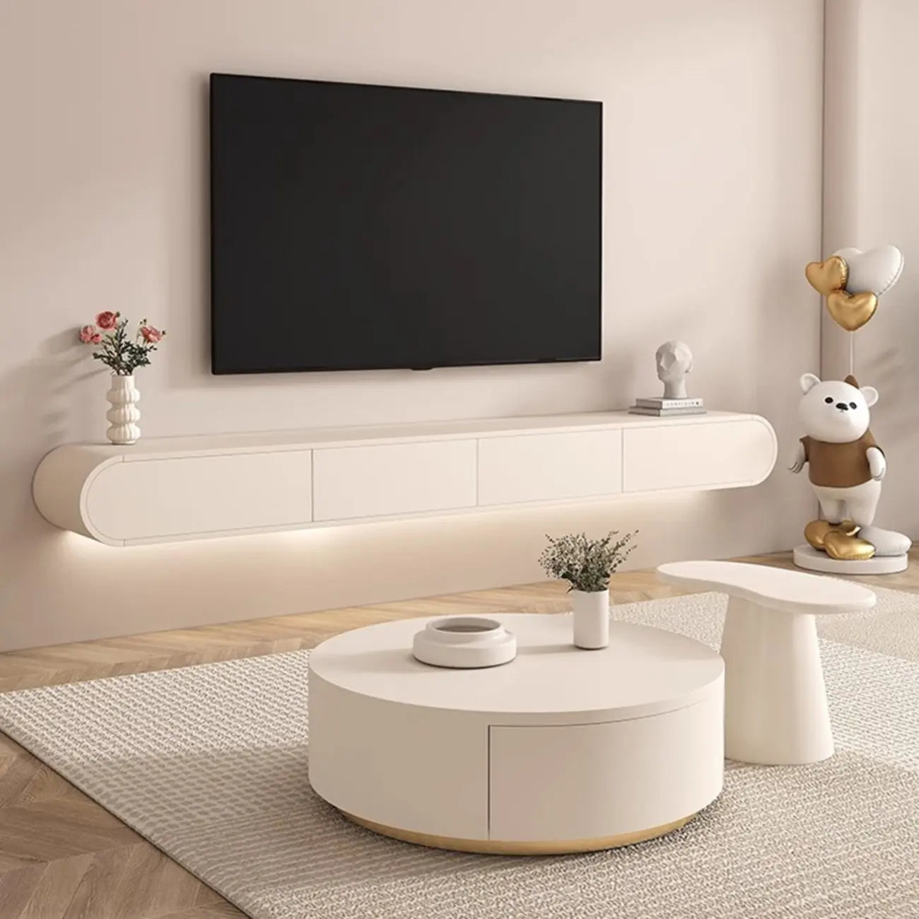 Mueble de TV Flotante de Madera Blanca con Almacenamiento para Sala de Estar
