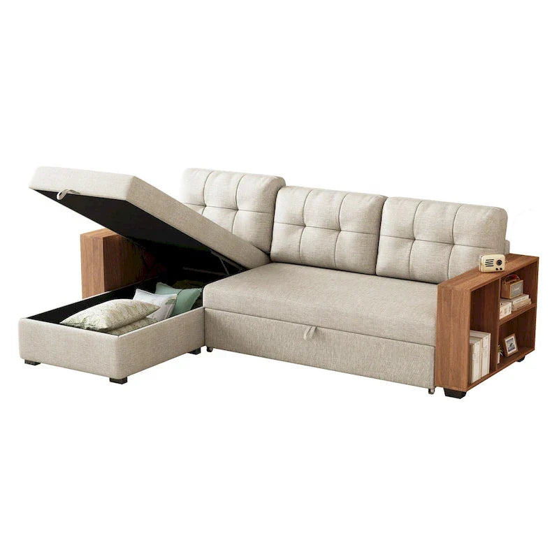 Sofá seccional convertible con cama extraíble y chaise longue con almacenaje oculto