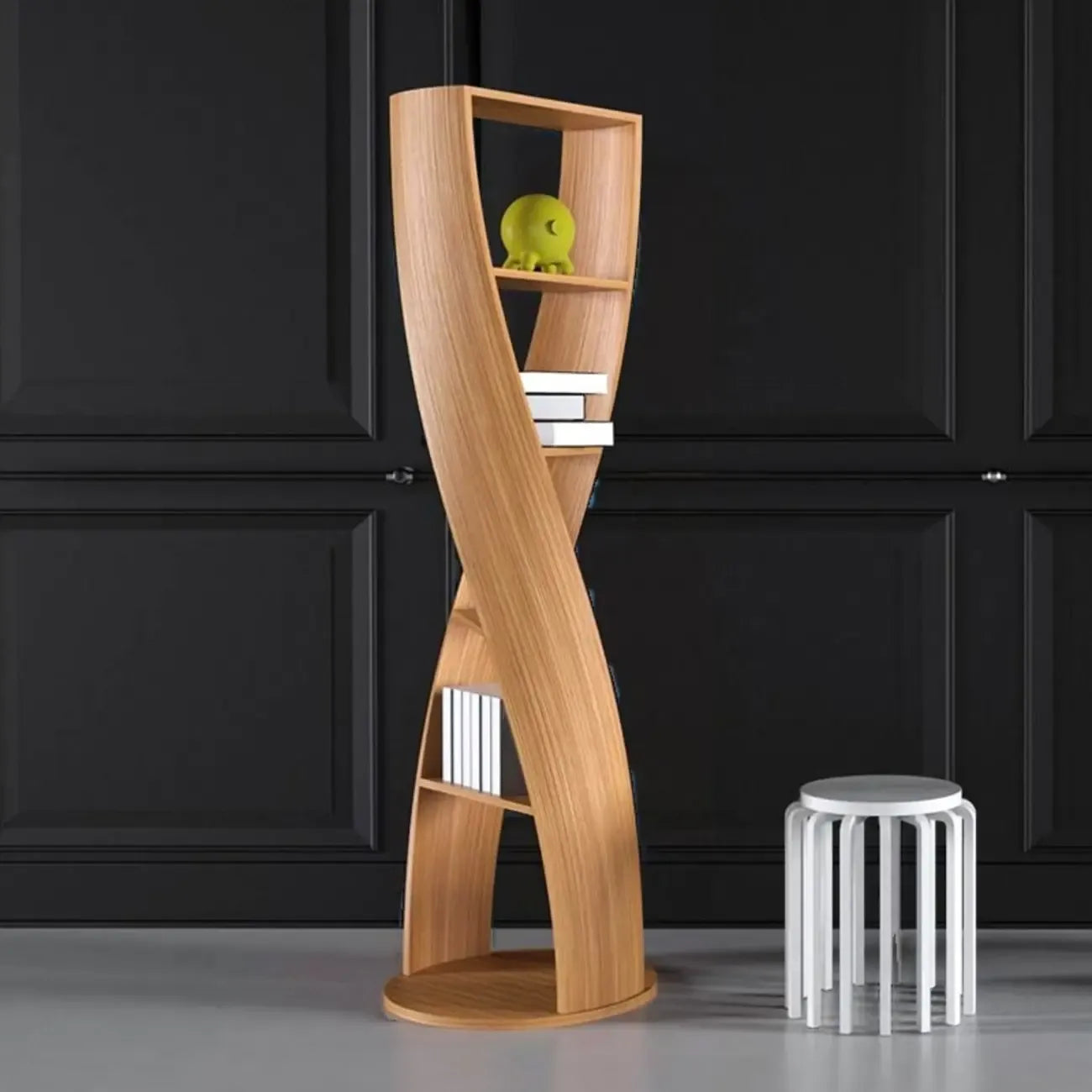 Estantería vertical de madera de 5 niveles con forma de reloj de arena contemporáneo