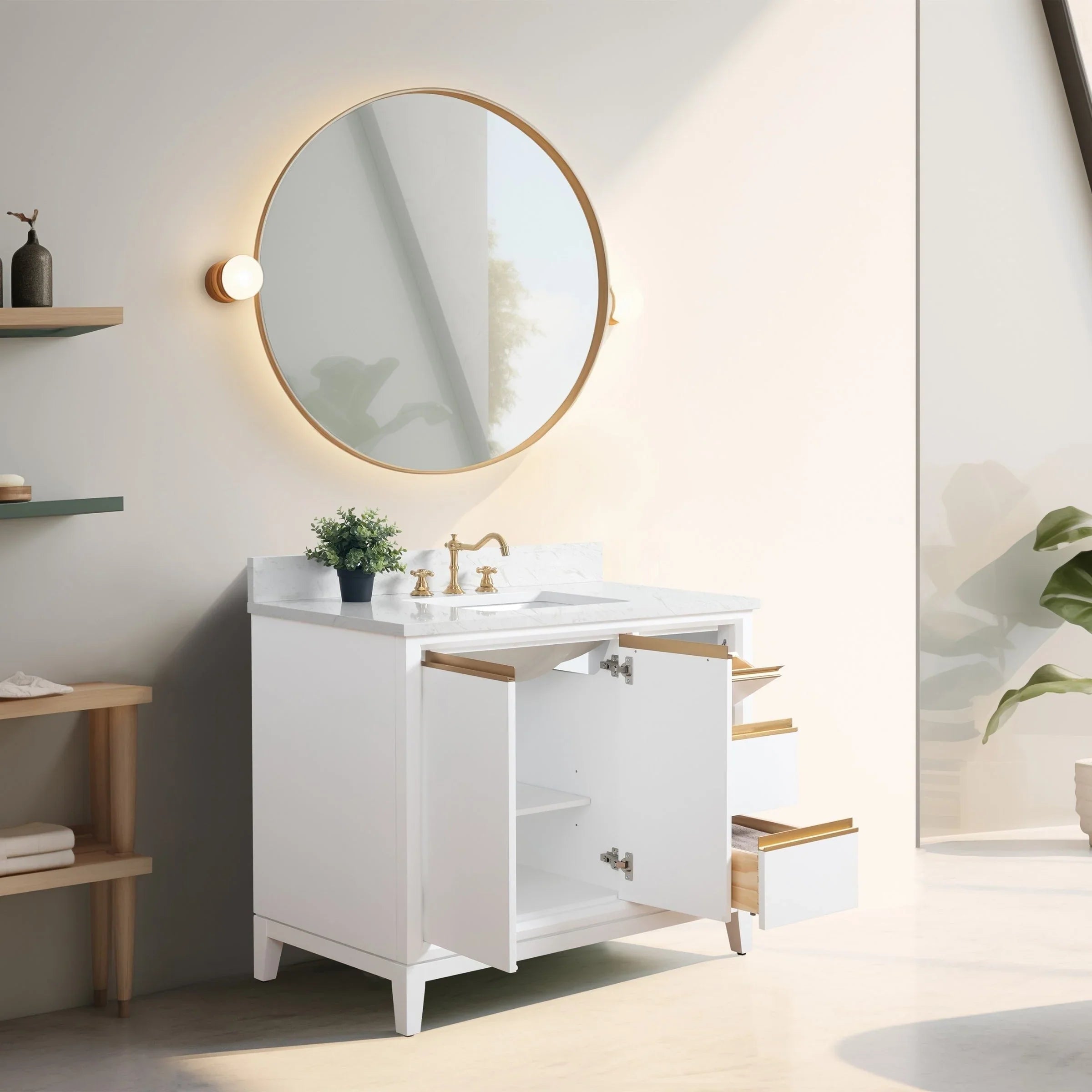 Mueble de baño Vanity Art con lavabo de cerámica y encimera de mármol de ingeniería